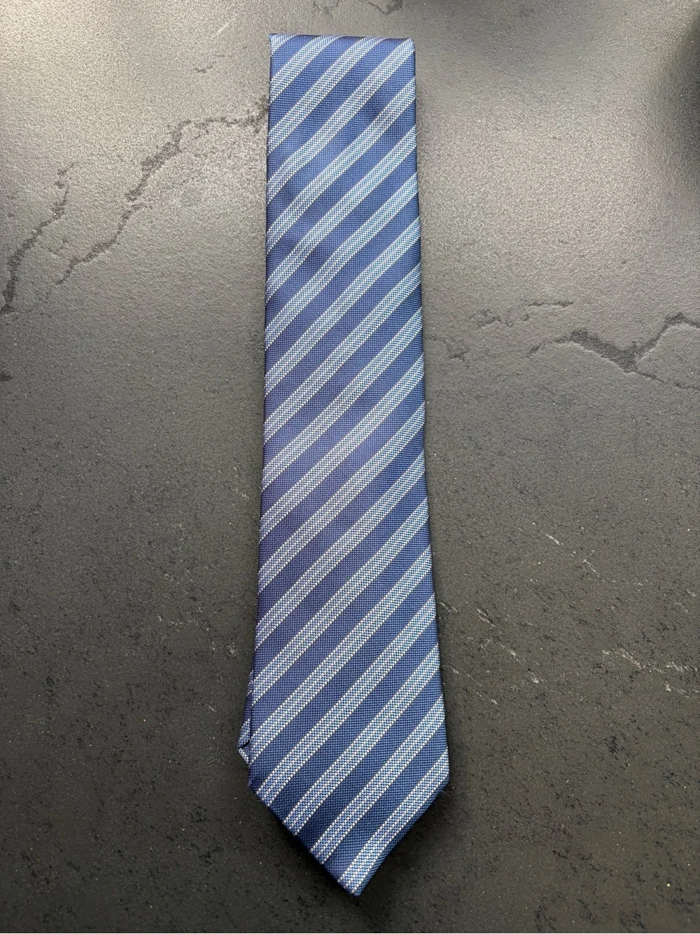 Classic Navy Blue Diagonal Stripe Tie David Donahue Made in USA 100% Silk